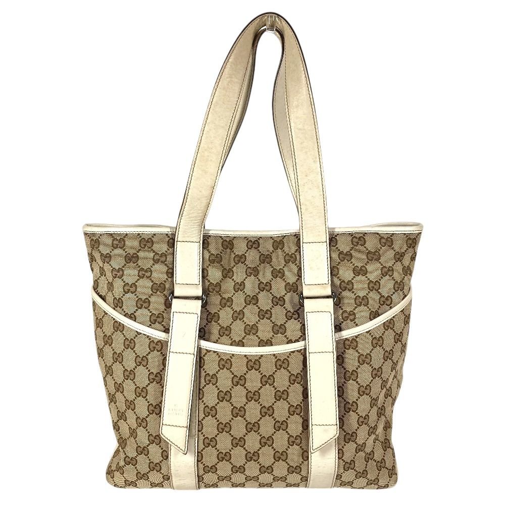 Gucci Shoulder Bag GG Logo Canvas Leather White