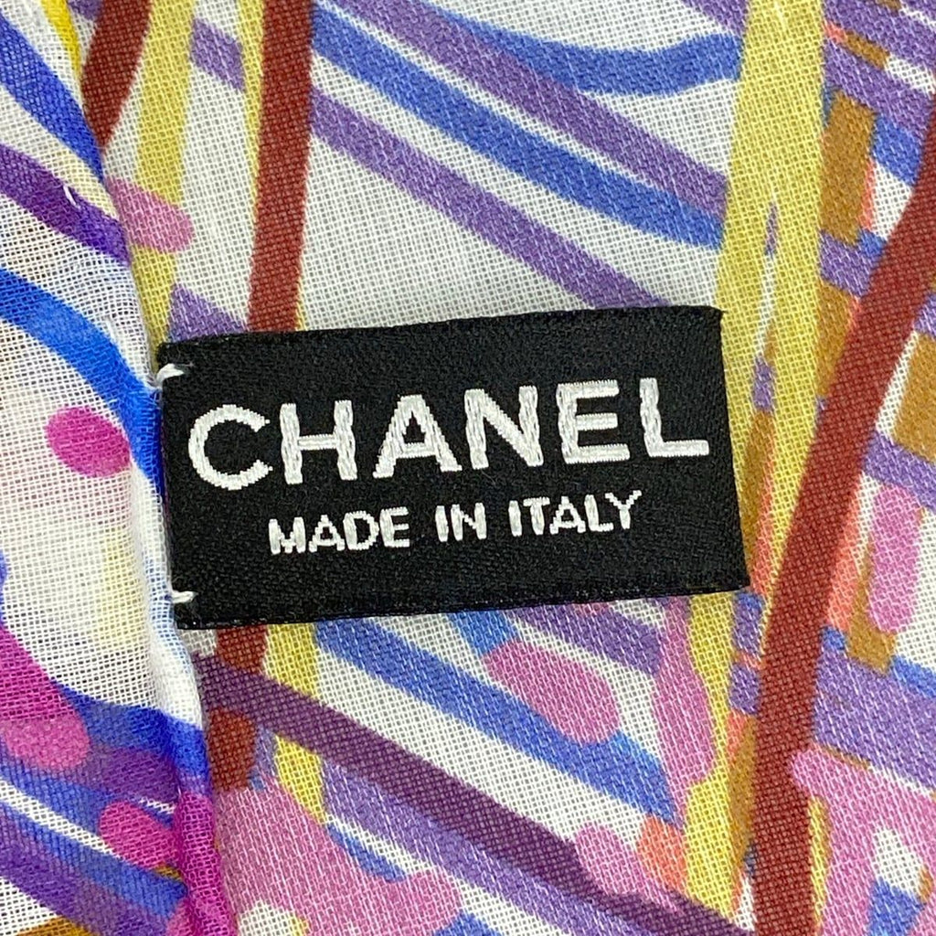 Chanel Shawl White Multi CC Logo Cotton Scarf — view 2