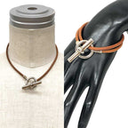 Hermes Glenan Choker Double Strand Bracelet Brown Silver — view 2