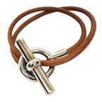 Hermes Glenan Choker Double Strand Bracelet Brown Silver
