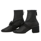 Chanel Boots CC Logo Ribbon Short Leather Patent 34c Shoes Ankle Black — view 2