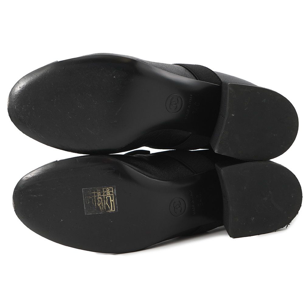 Chanel Boots CC Logo Ribbon Short Leather Patent 34c Shoes Ankle Black — view 4