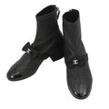 Chanel Boots CC Logo Ribbon Short Leather Patent 34c Shoes Ankle Black