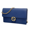 Gucci Shoulder Wallet Interlocking Leather Blue Gold