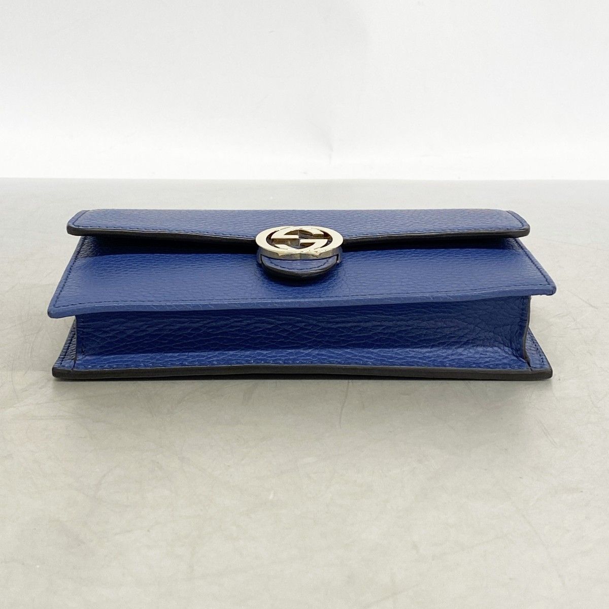 Gucci Shoulder Wallet Interlocking Leather Blue Gold — view 3