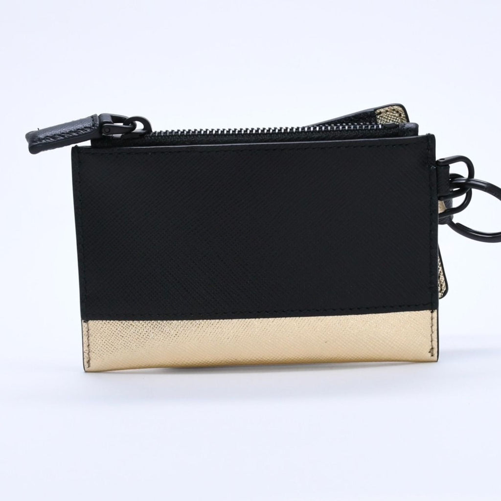 Prada Logo Coin Purse Card Curse Saffano Leather Black Gold — view 5