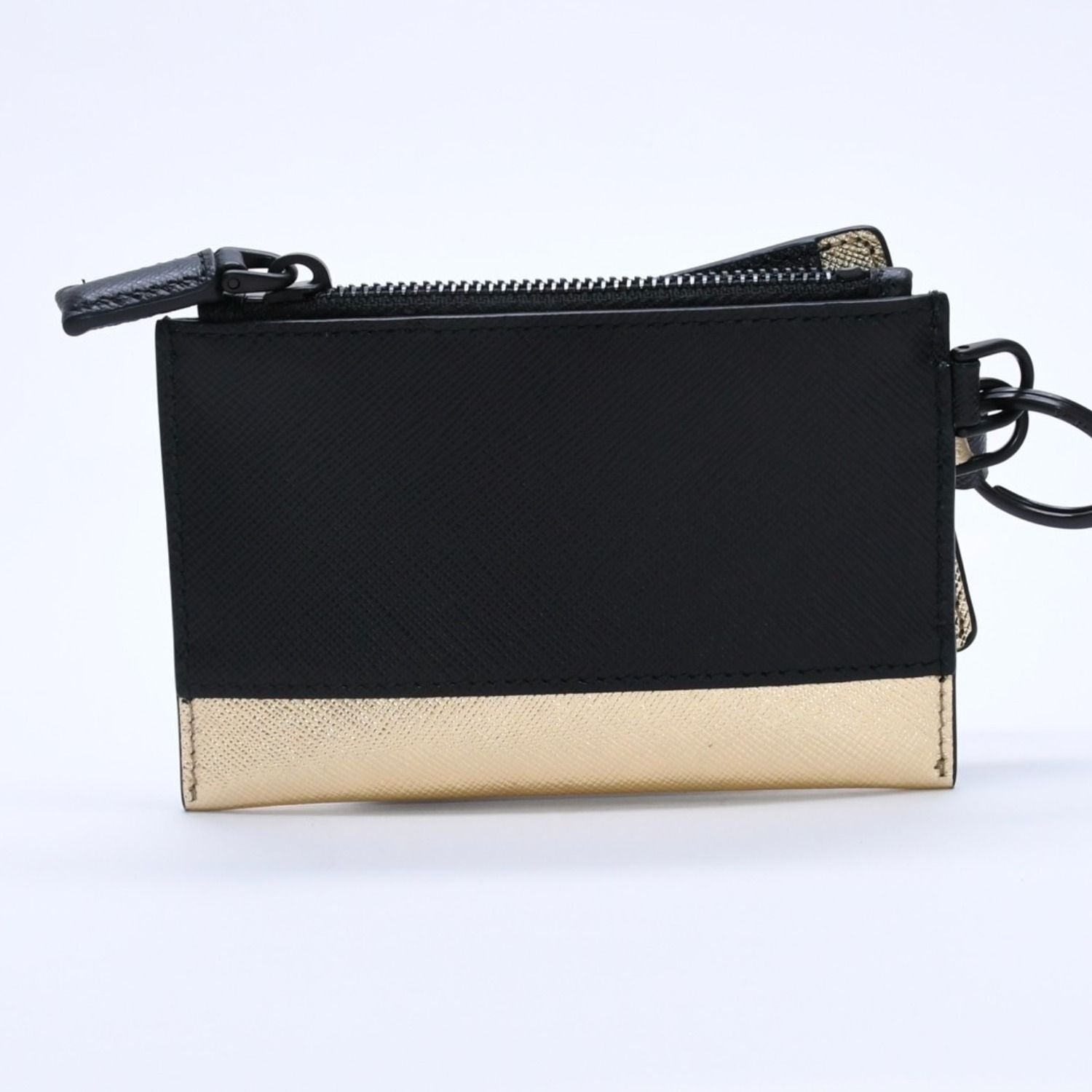 Prada Logo Coin Purse Card Curse Saffano Leather Black Gold — view 5