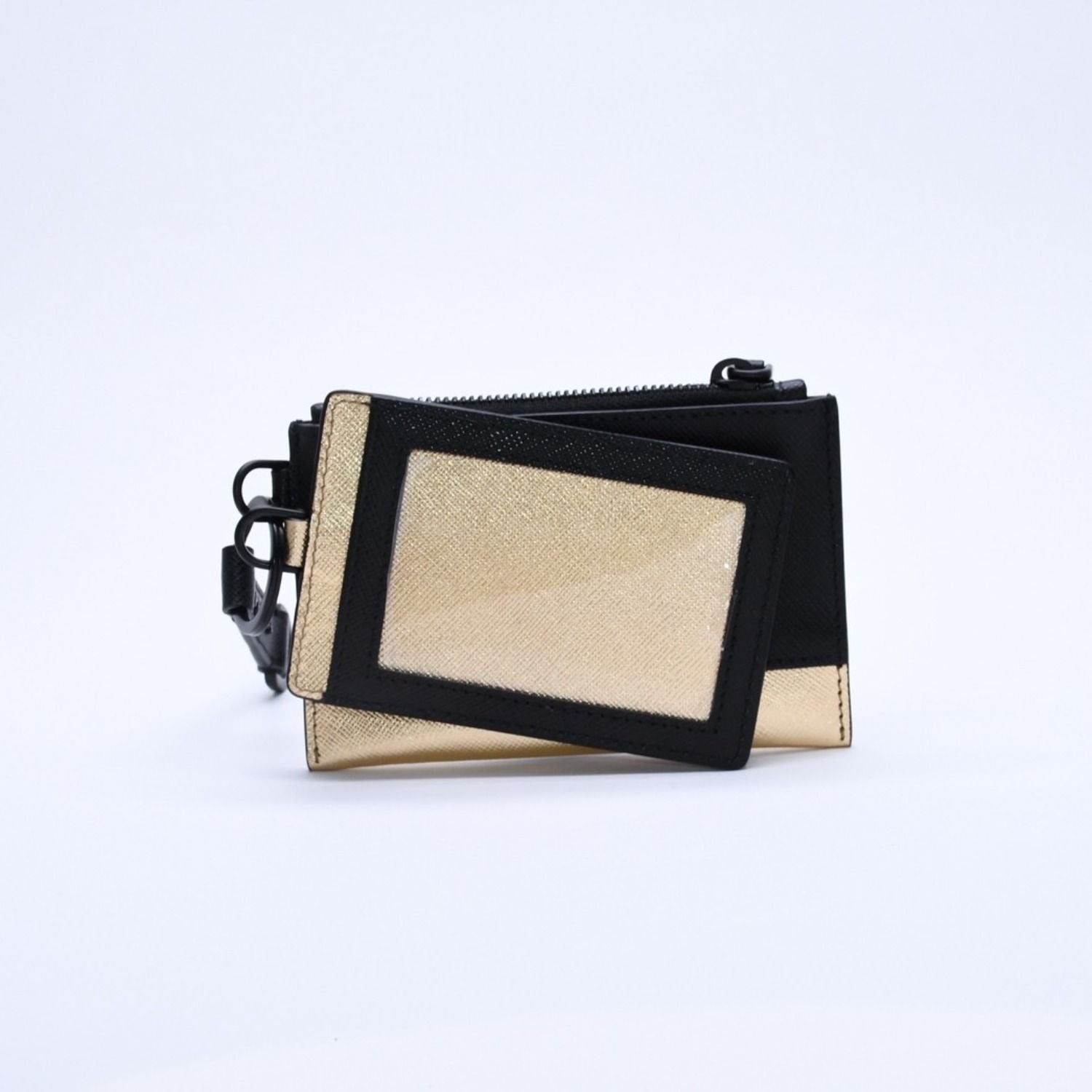 Prada Logo Coin Purse Card Curse Saffano Leather Black Gold — view 7