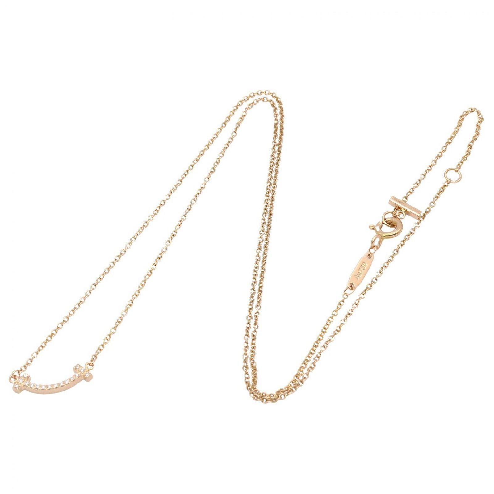 Tiffany & Co Necklace T Smile Mini Diamond 40.5 46 cm 18k Pink Gold — view 2