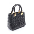 Dior Handbag Lady Dior 2-Way Black Leather Cannage Tote — view 2