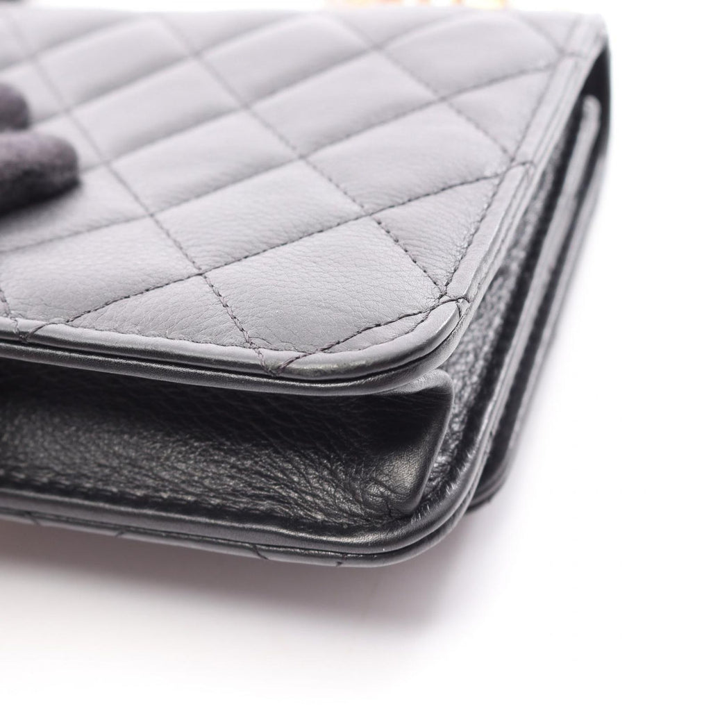 Chanel Shoulder Bag Quilted Black Lambskin Coco Pearl Chain Wallet — view 9