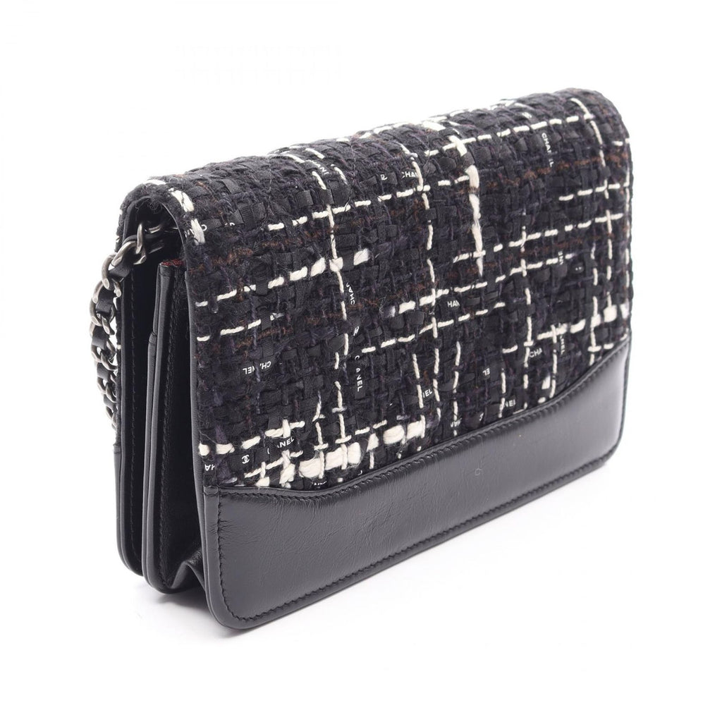 Chanel Shoulder Bag Quilted Black White Fabric Leather Chain Wallet — view 2
