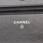 Chanel Shoulder Bag Quilted Black White Fabric Leather Chain Wallet — view 5
