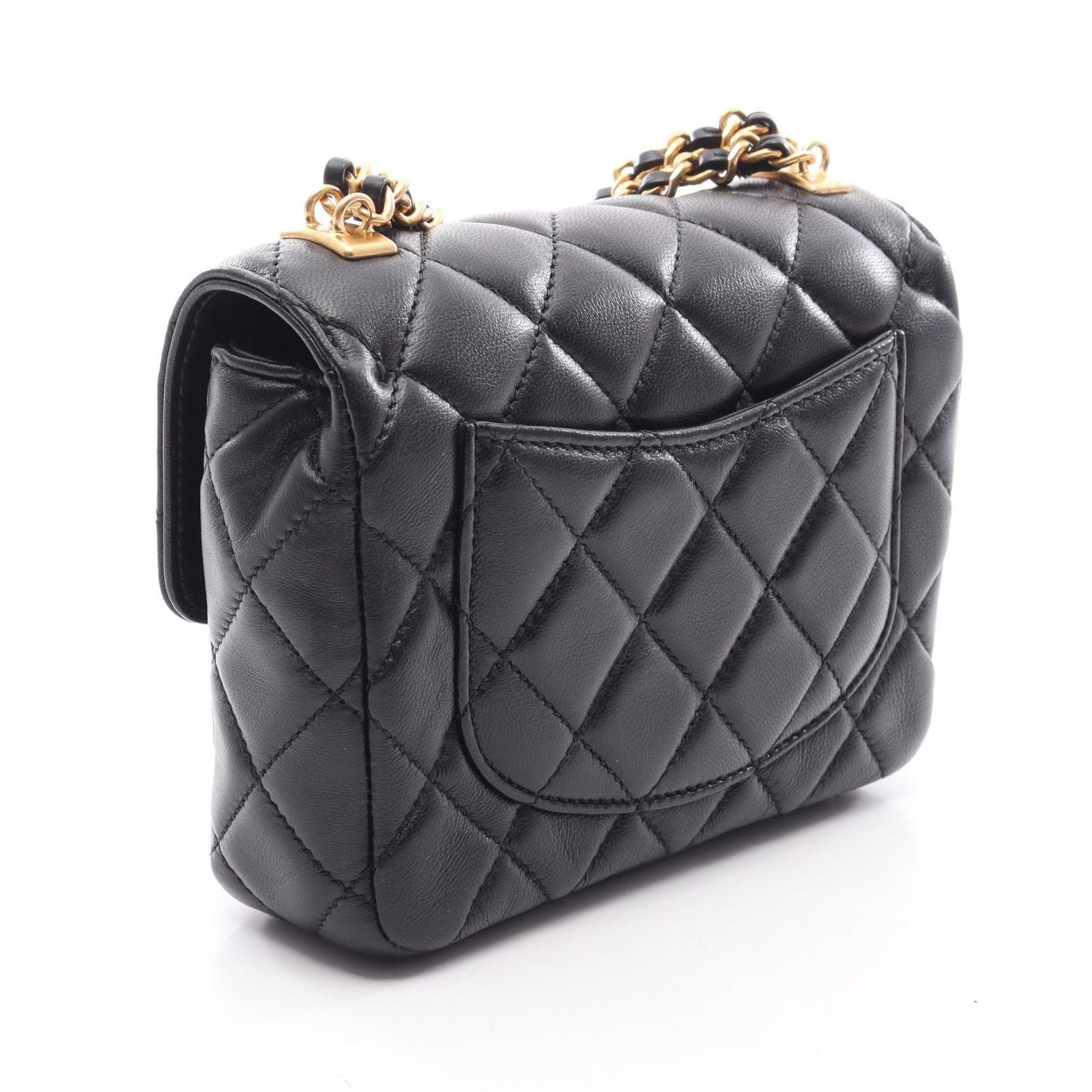 Chanel Shoulder Bag Mini Quilted Black Lambskin Chain — view 2