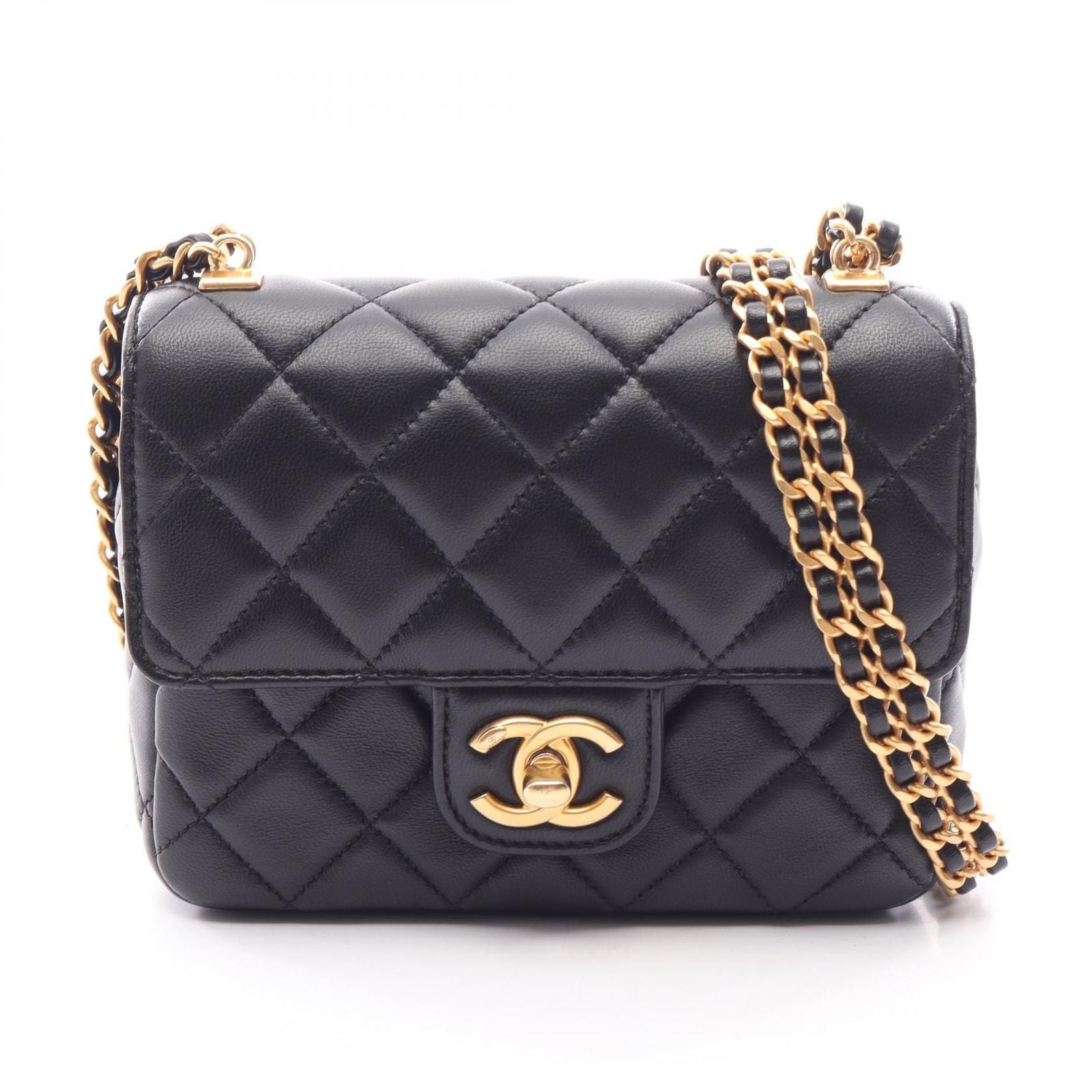 Chanel Shoulder Bag Mini Quilted Black Lambskin Chain
