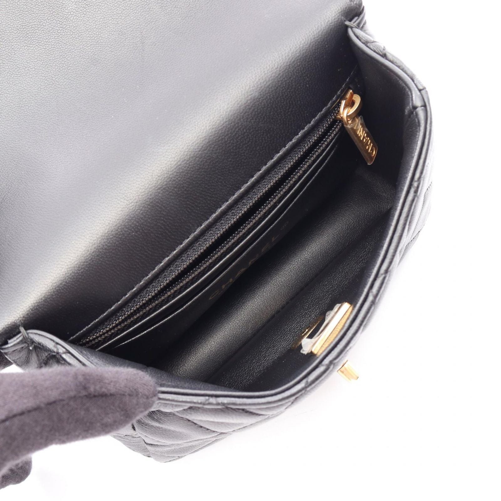 Chanel Shoulder Bag Mini Quilted Black Lambskin Chain — view 3