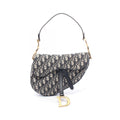Dior Handbag Saddle Oblique Navy Canvas Leather
