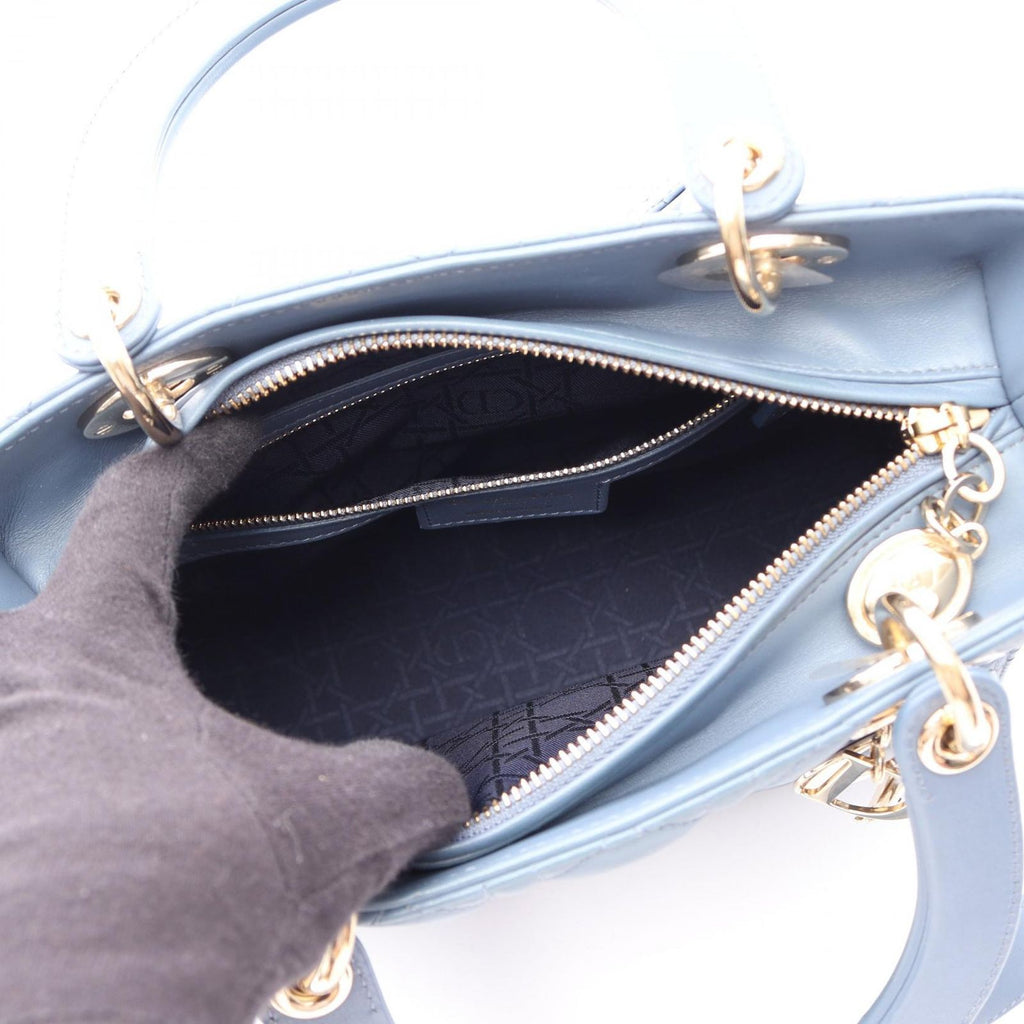 Dior Handbag Lady Dior Cannage 2-Way Blue Leather Tote — view 3