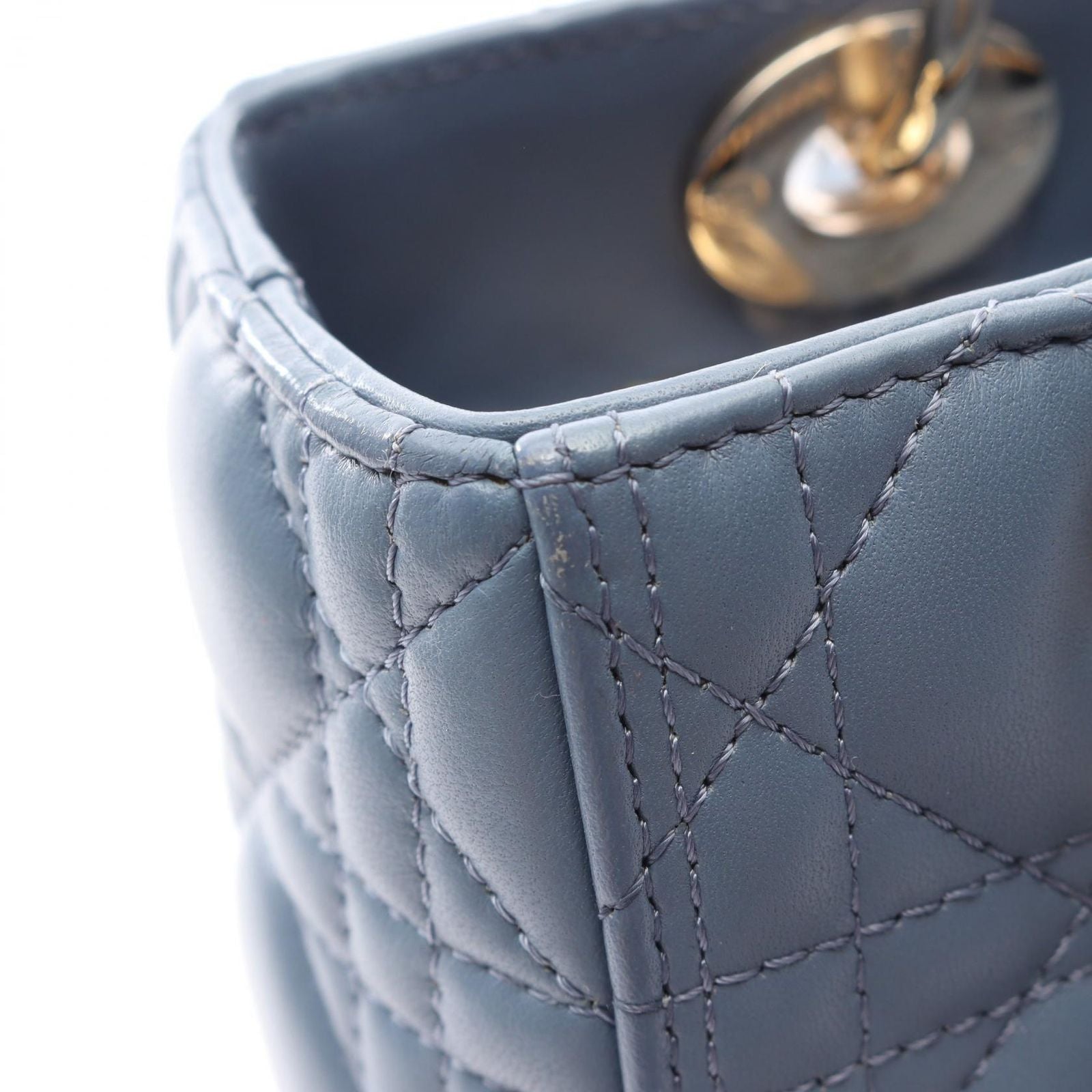 Dior Handbag Lady Dior Cannage 2-Way Blue Leather Tote — view 5