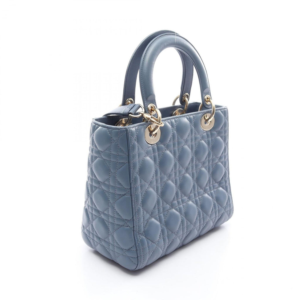Dior Handbag Lady Dior Cannage 2-Way Blue Leather Tote — view 2