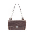 Chanel Shoulder Bag CC Logo Icon Motif Limited Dark Brown Leather Chain