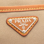 Prada Shoulder Bag Canapa Soft Beige Orange Canvas Leather Triangle Logo — view 5