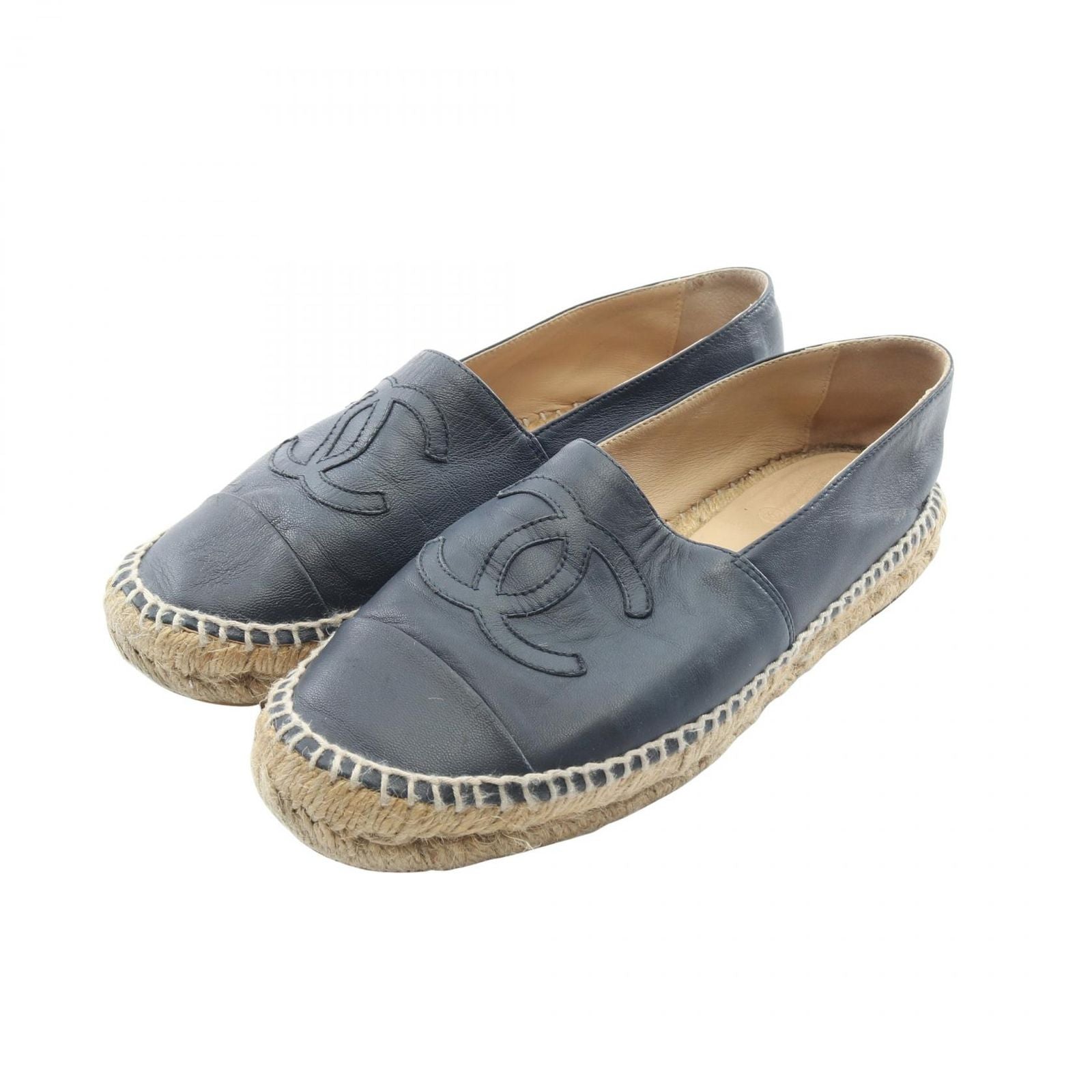Chanel CC Logo Espadrilles Slip on Leather Shoes