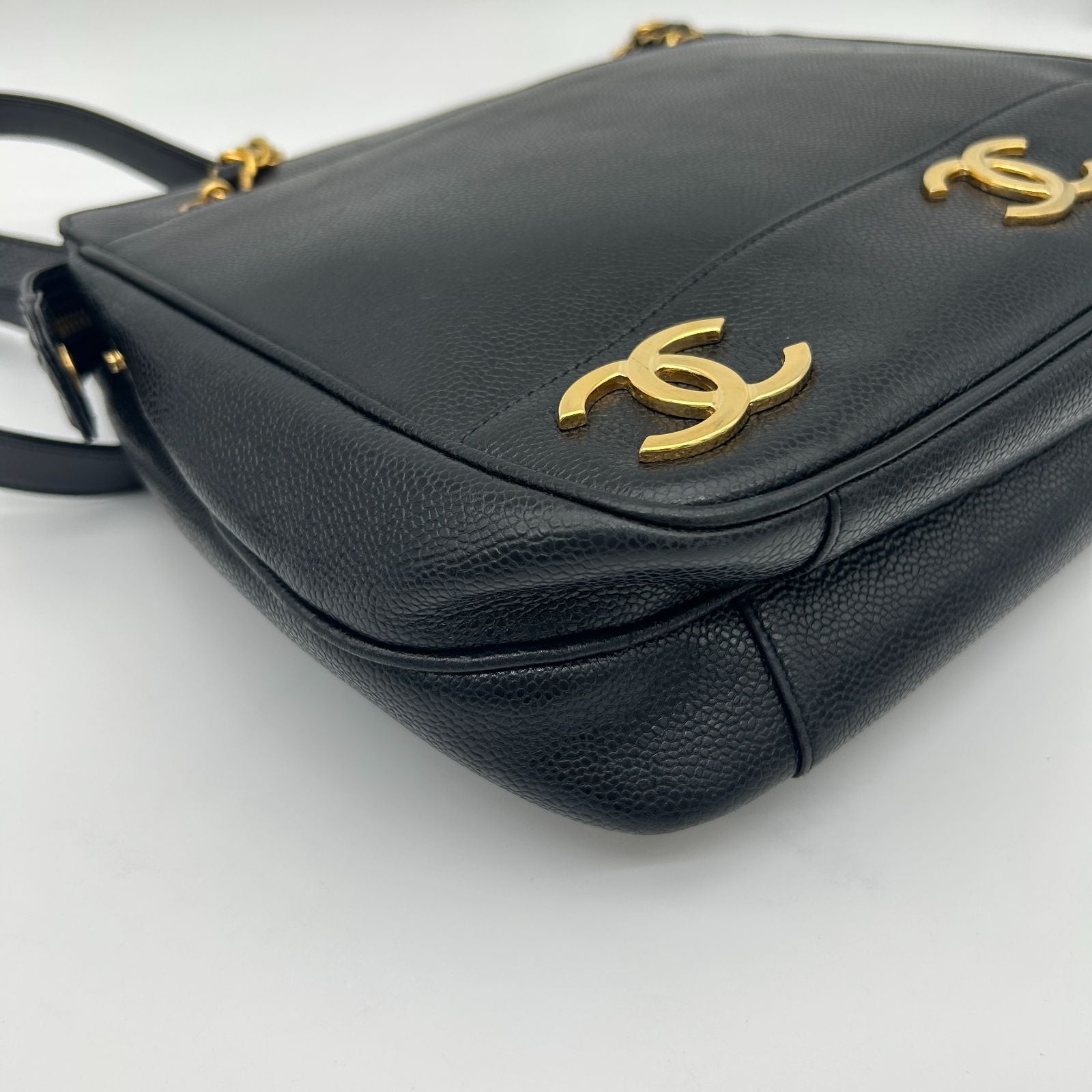 Chanel Triple Coco Chain Tote Shoulder Bag Caviar Leather Black — view 8