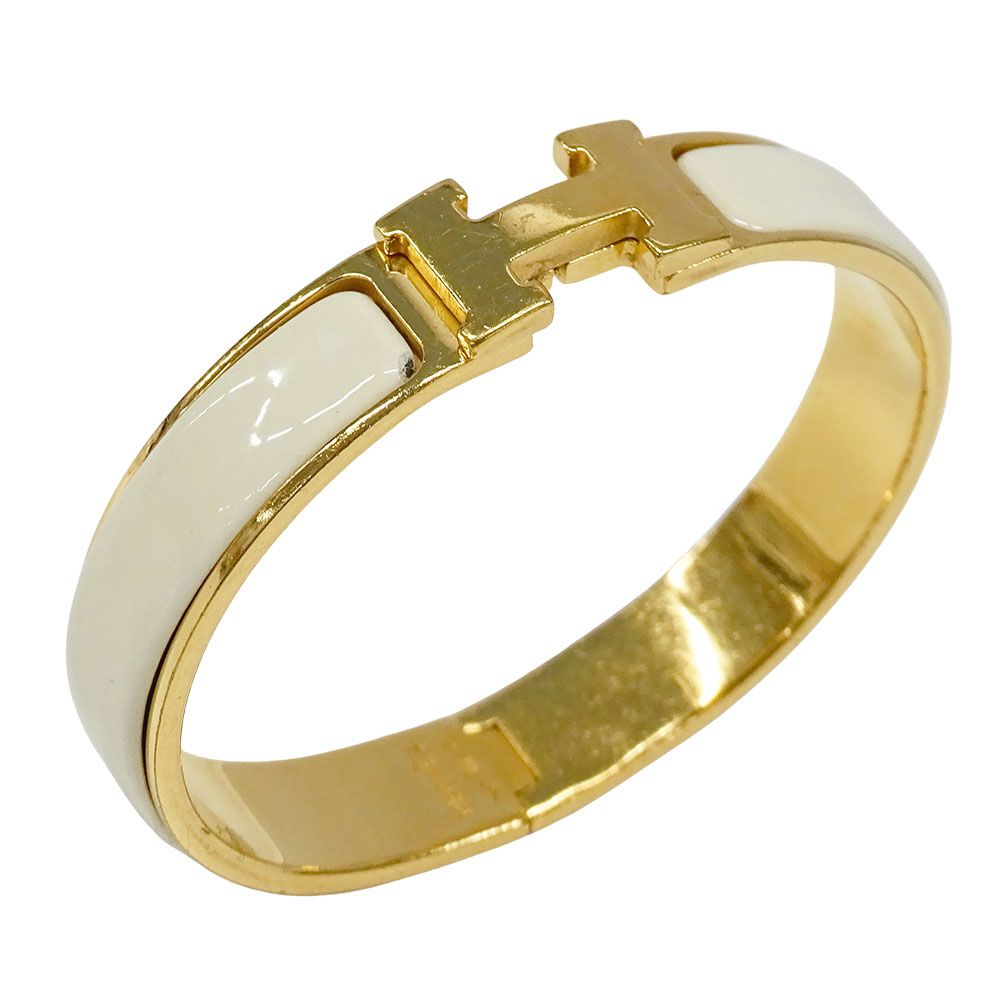 Hermes Bangle Click Enamel Metal Yellow Gold Ivory Logo Adult Bracelet