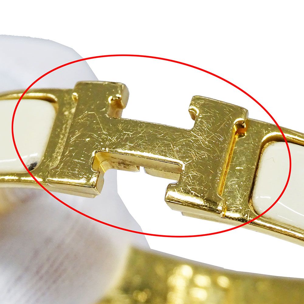 Hermes Bangle Click Enamel Metal Yellow Gold Ivory Logo Adult Bracelet — view 8