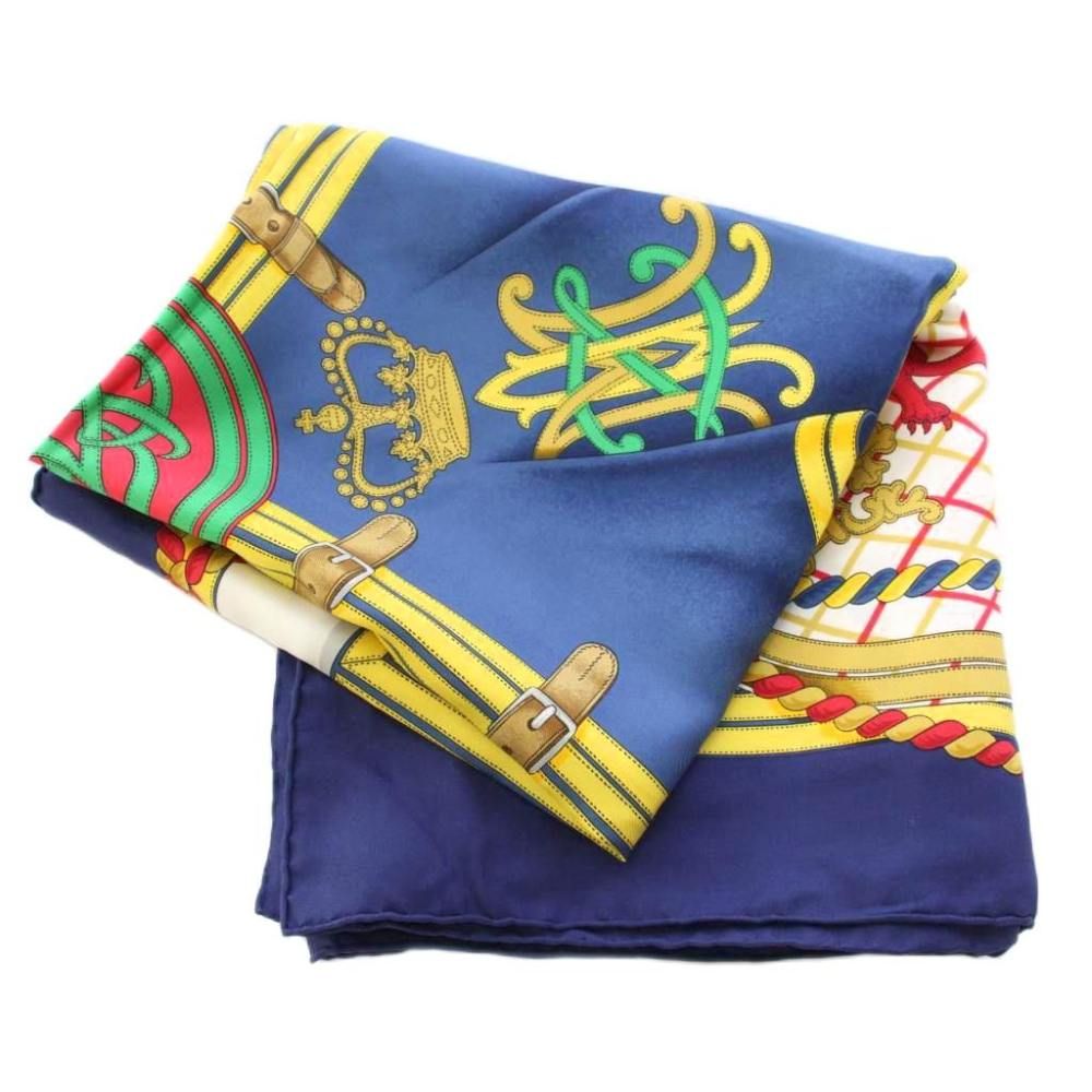 Hermes Carre 90 Grande Tenue Horse Formal Wear Scarf All Over Pattern Logo Navy — view 3
