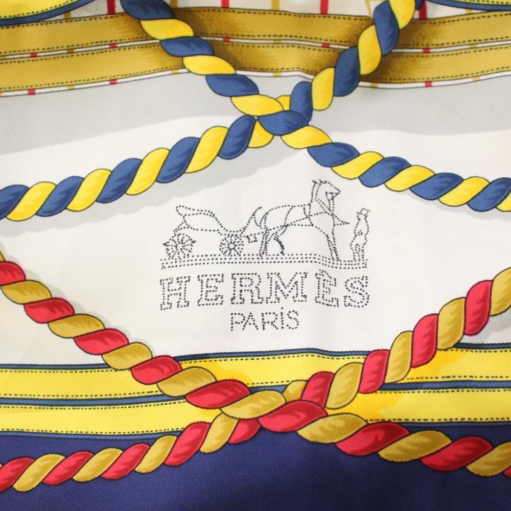 Hermes Carre 90 Grande Tenue Horse Formal Wear Scarf All Over Pattern Logo Navy — view 5