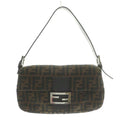 Fendi Zucca Pattern Mamma Bucket Shoulder Bag Canvas Leather Interlocking Logo