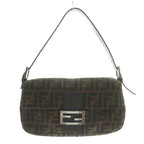 Fendi Zucca Pattern Mamma Bucket Shoulder Bag Canvas Leather Interlocking Logo