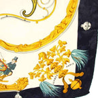 Hermes Scarf Carre 90 Plumes Et Grelots Feather and Bell Silk Navy Ivory Yellow — view 4