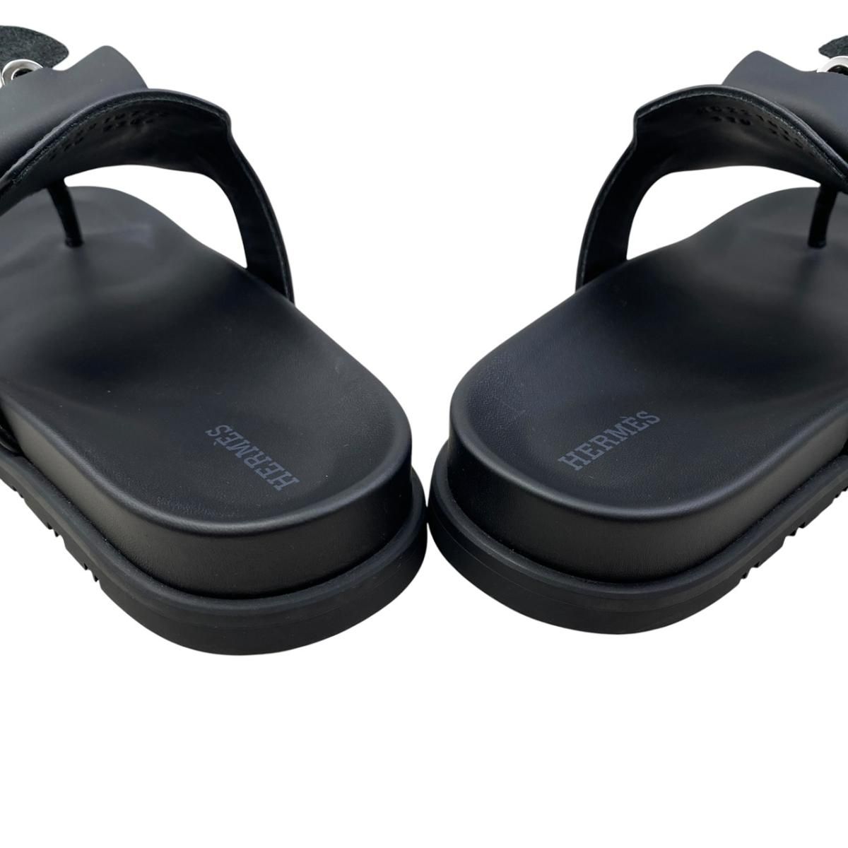 Hermes Sandals Empir 37 Kelly Buckle Leather Black Silver — view 8