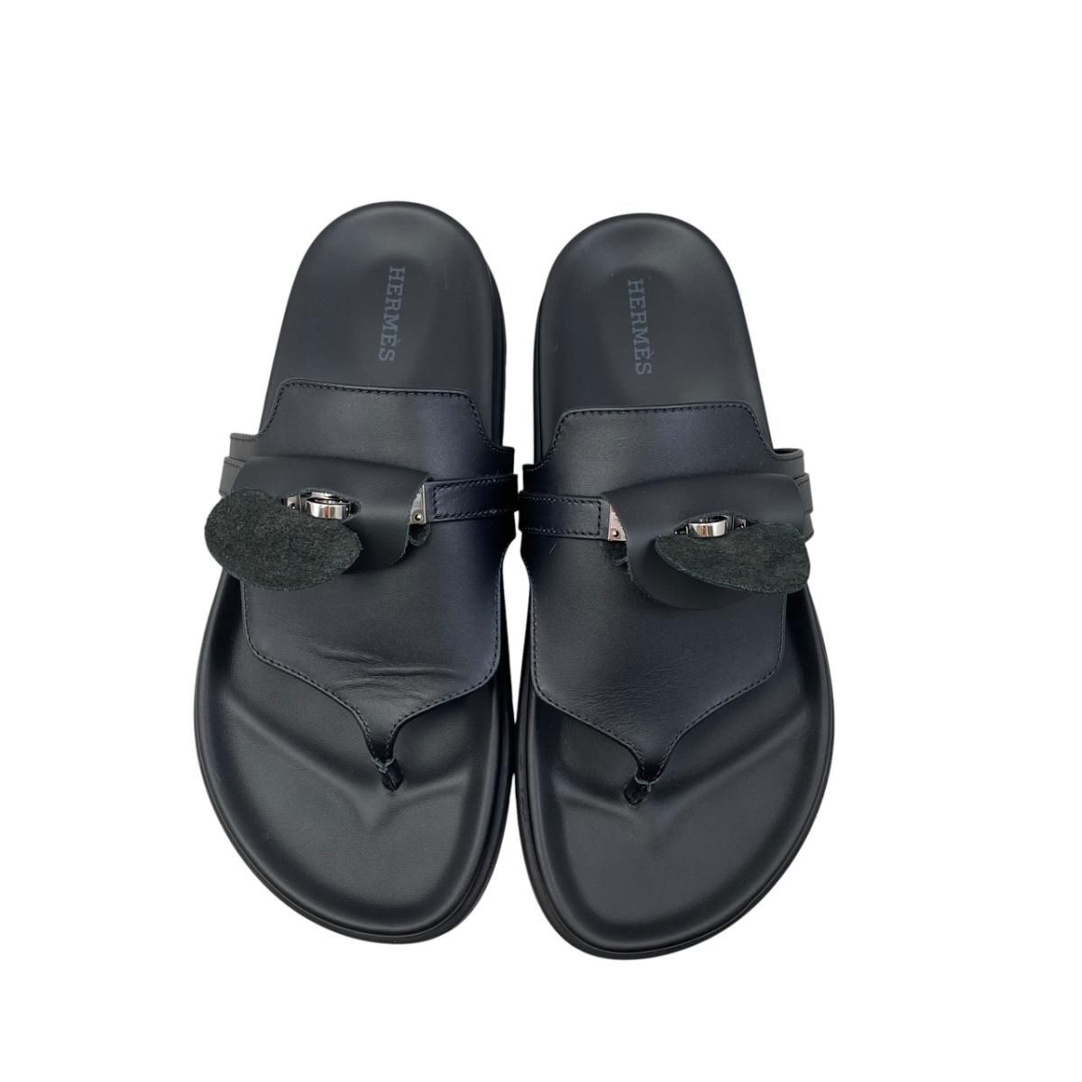 Hermes Sandals Empir 37 Kelly Buckle Leather Black Silver — view 5