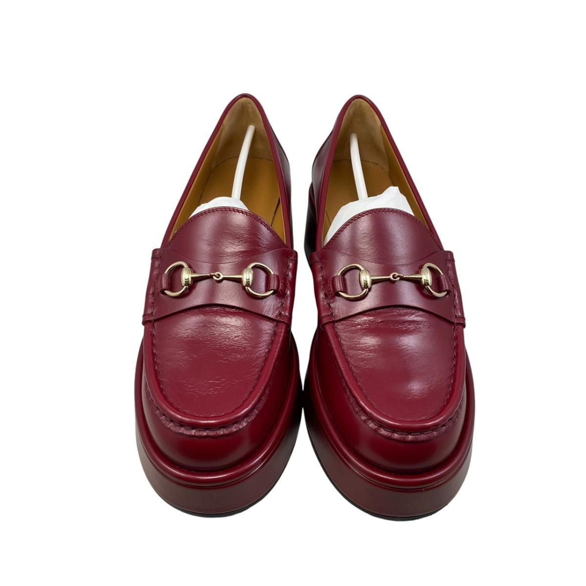 Gucci Loafers Horsebit Wedge Sole 37 Leather Red Gold — view 3