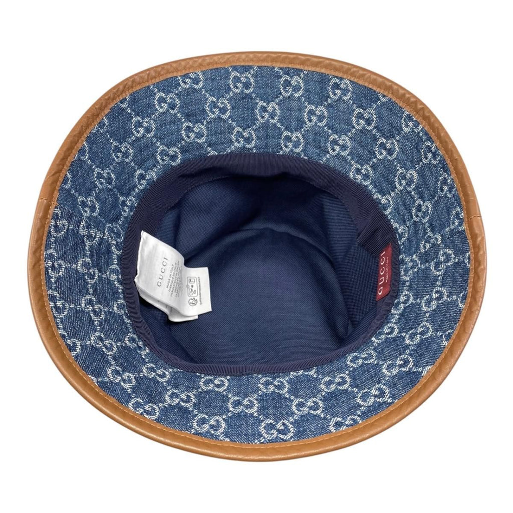 Gucci Hat Bucket Hat GG Jacquard M Denim Cotton Blue Brown — view 6