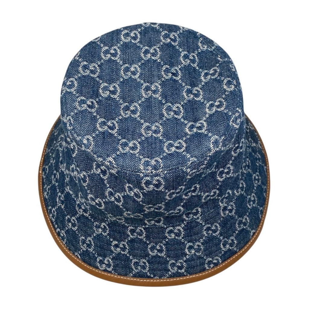 Gucci Hat Bucket Hat GG Jacquard M Denim Cotton Blue Brown — view 5