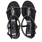 Chanel Imitation Pearl Chain Satin Ankle Strap Lambskin Sandals 38c — view 5
