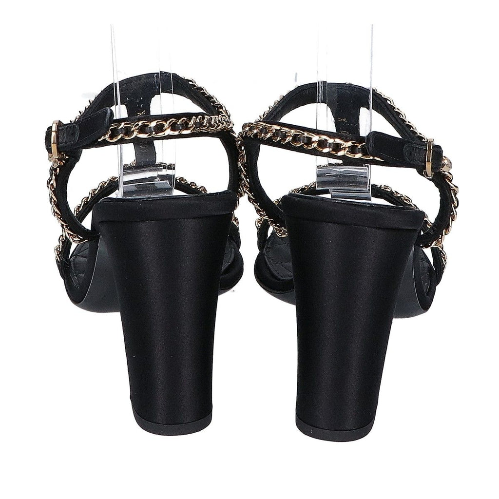 Chanel Imitation Pearl Chain Satin Ankle Strap Lambskin Sandals 38c — view 3