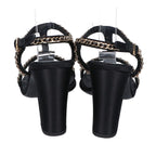 Chanel Imitation Pearl Chain Satin Ankle Strap Lambskin Sandals 38c — view 3