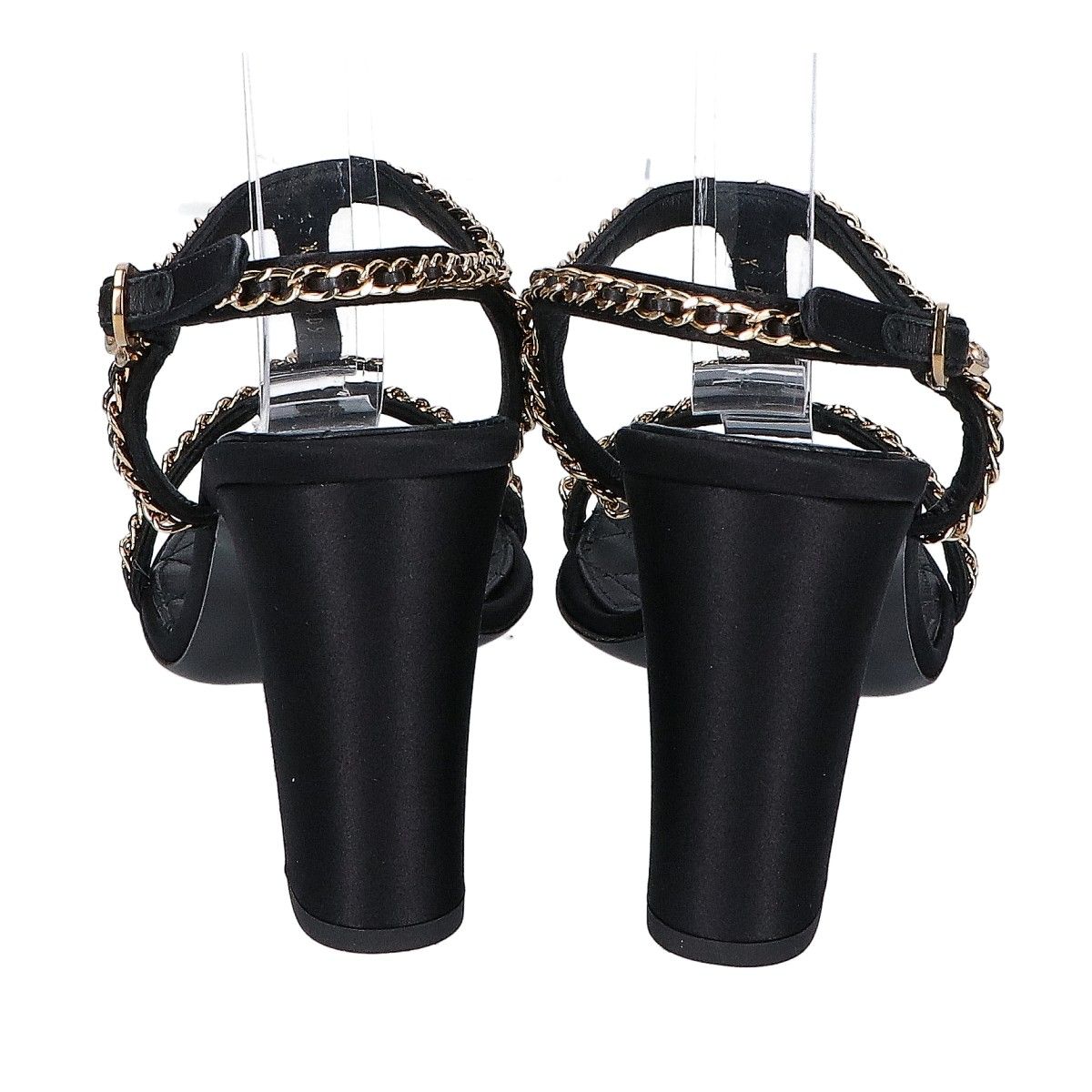 Chanel Imitation Pearl Chain Satin Ankle Strap Lambskin Sandals 38c — view 3