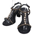 Chanel Imitation Pearl Chain Satin Ankle Strap Lambskin Sandals 38c