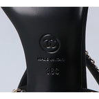 Chanel Imitation Pearl Chain Satin Ankle Strap Lambskin Sandals 38c — view 7