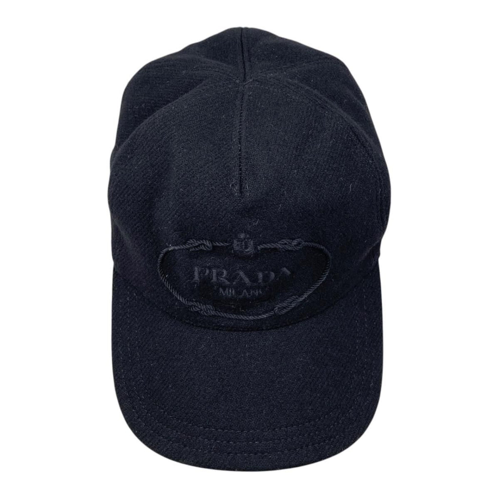 Prada Hat Logo Embroidery Baseball Cap M Wool Black — view 5
