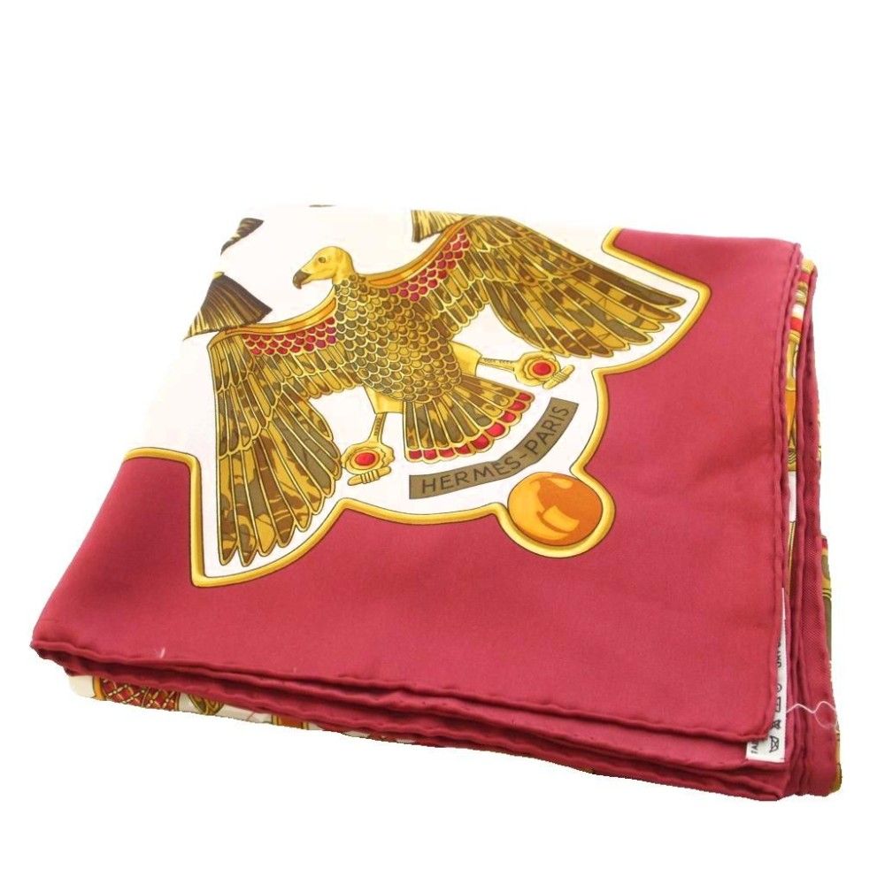 Hermes Carre 90 Caty Ancient Egypt Scarab Pectral Scarf Silk Red White TK — view 8