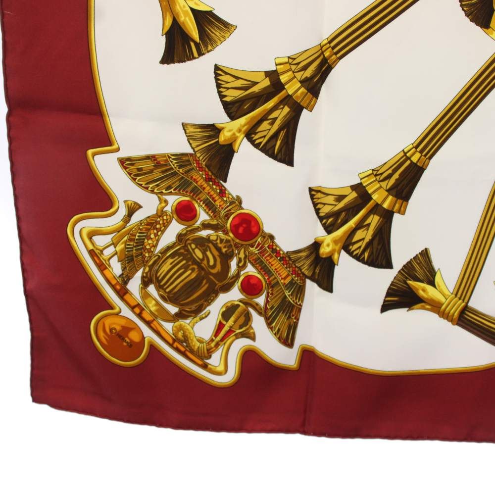 Hermes Carre 90 Caty Ancient Egypt Scarab Pectral Scarf Silk Red White TK — view 6