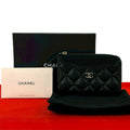 Chanel Box and Seal Fragment Case Quilted CC Logo Caviar Leather Coin Black